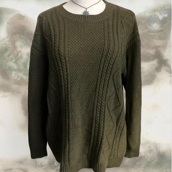 Oversized khaki green BDG indie knit fall sweater - Picture 3 of 8